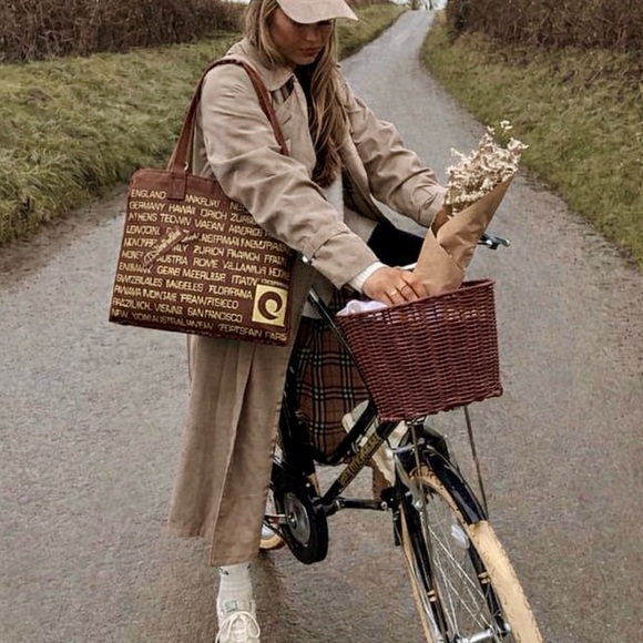 Vintage Brown Tan International Destination Global Cities Canvas Travel Tote Bag - Picture 6 of 10